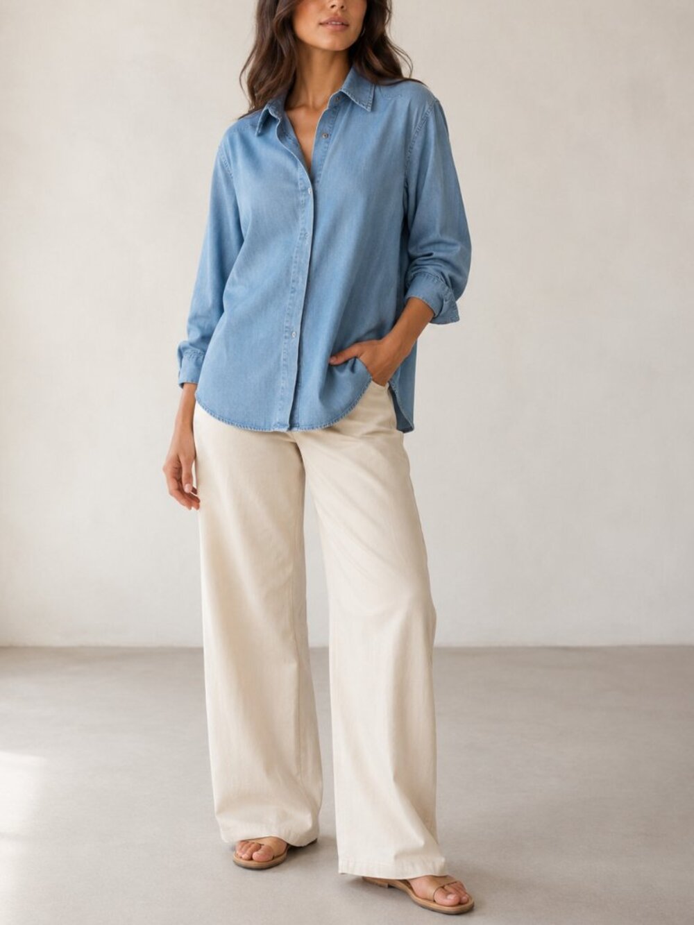 Light Blue Relaxed Button-Up Shirt - Womens Top